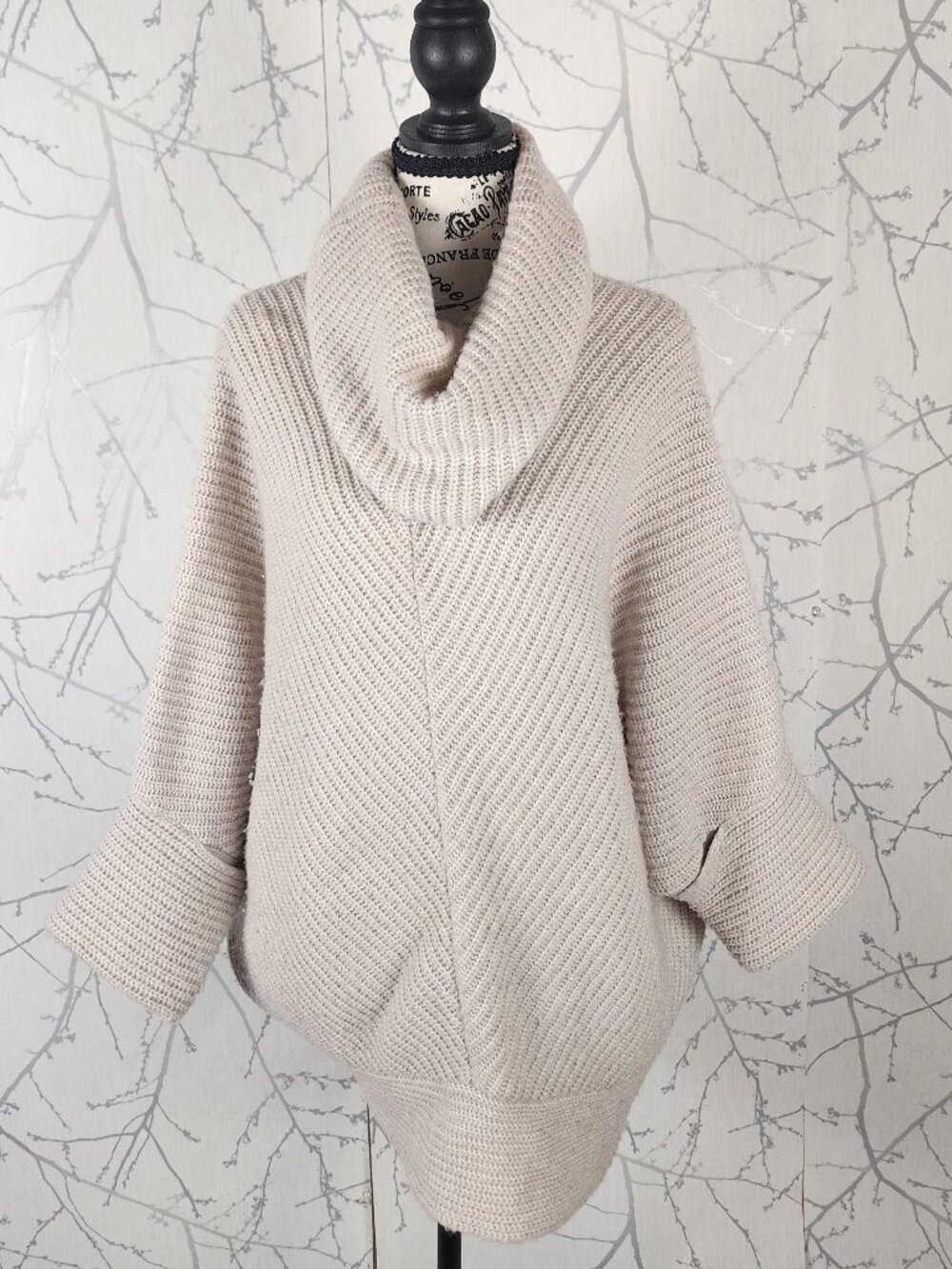 BCBG Maxazria 30% Wool Blend Cowl Neck Oversized Batwing Sweater